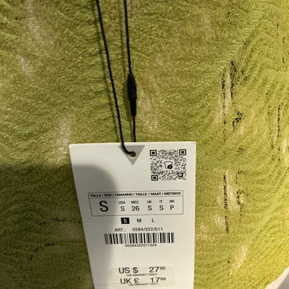 Zara Lime Green Textured Sheer Top Size Small - Picture 6 of 9